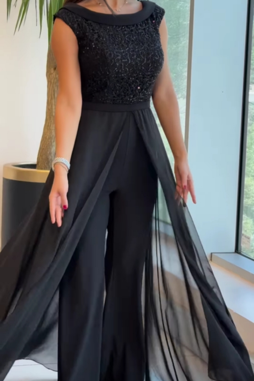 Dame Jumpsuit | Uten Ermer Paljett Bodice Overlay