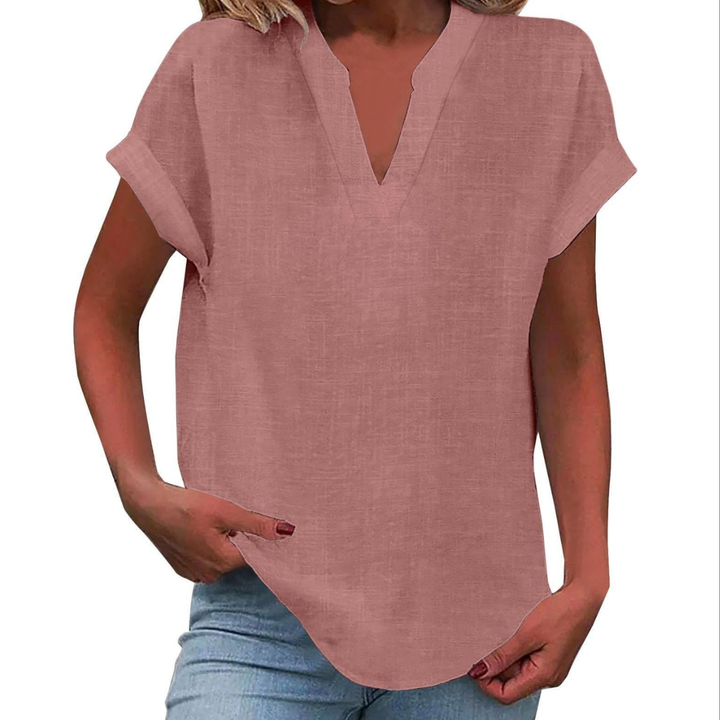 Damebluse | V-hals Korte Ermer