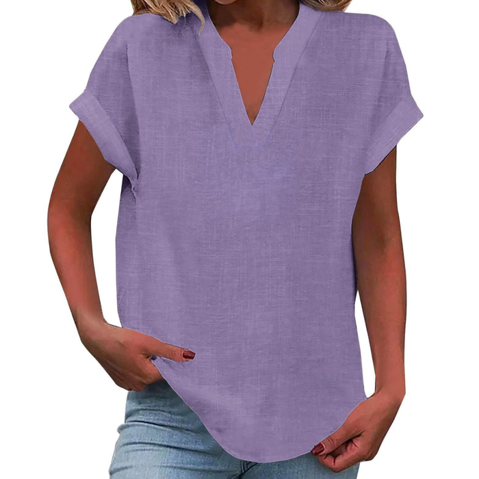 Damebluse | V-hals Korte Ermer