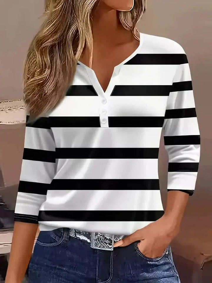 Damebluse | Stripete V-hals