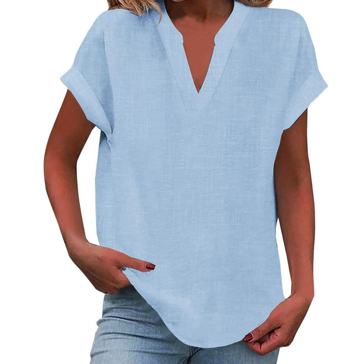 Damebluse | V-hals Korte Ermer