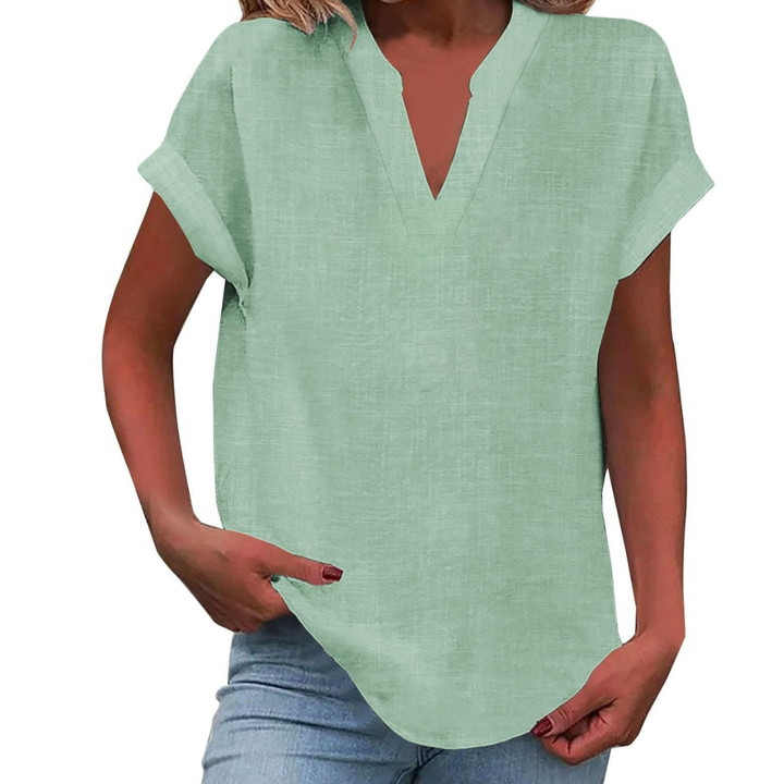 Damebluse | V-hals Korte Ermer