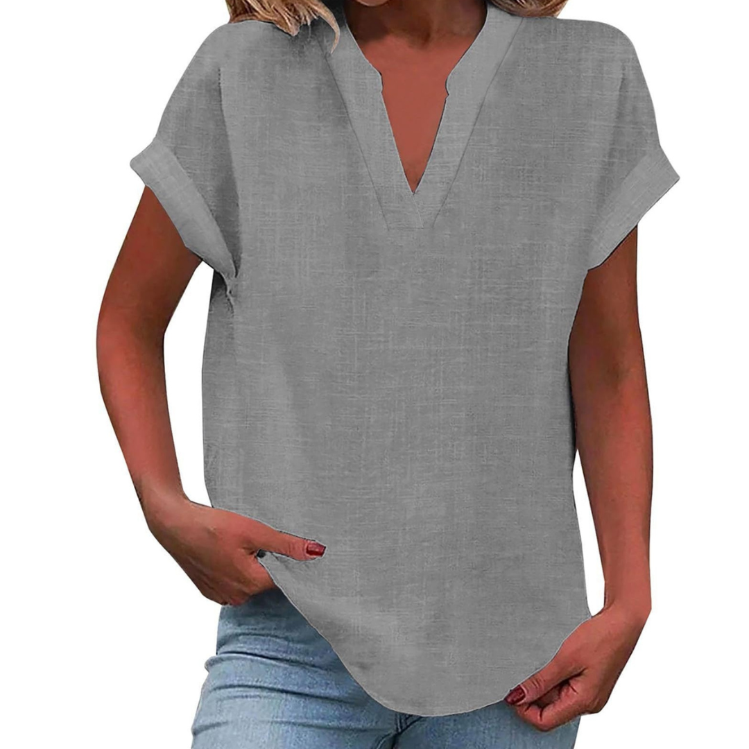 Damebluse | V-hals Korte Ermer