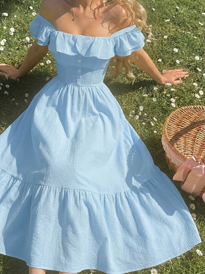 Kvinne Cocktail Maxi Kjole | Off-Shoulder Volanger