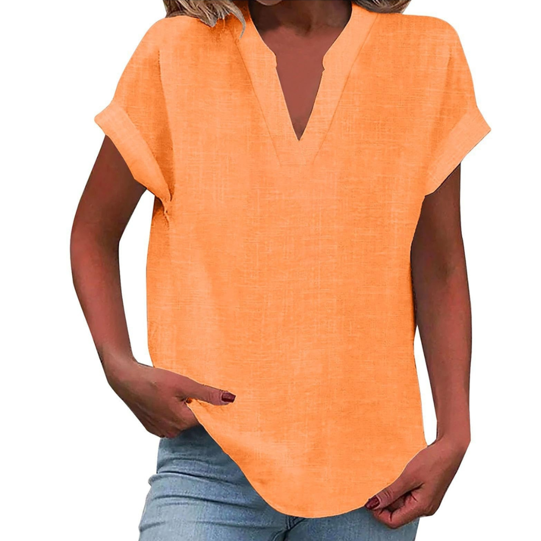 Damebluse | V-hals Korte Ermer