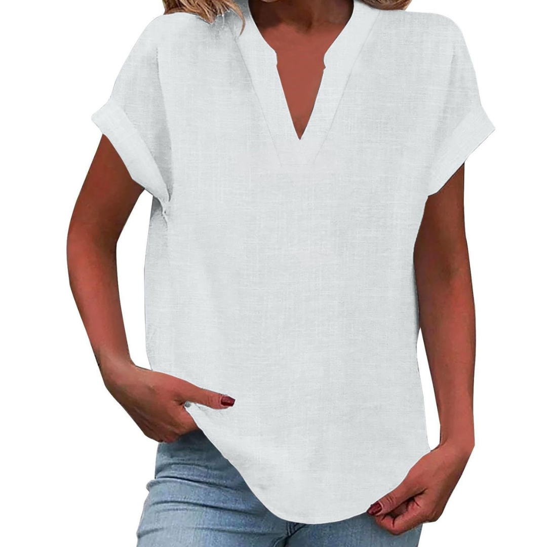 Damebluse | V-hals Korte Ermer