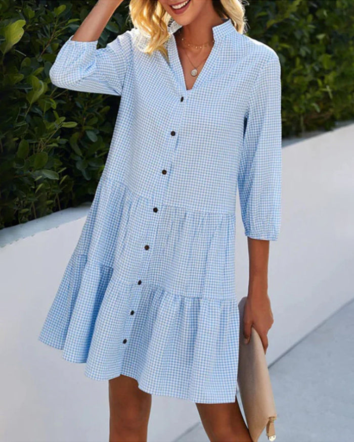 Dame Sommerkjole | V-Hals Mini Knappefront