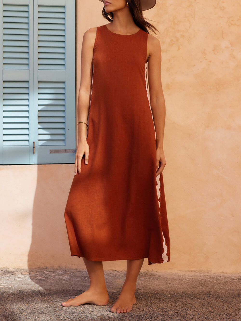 Dame Midi Kjole | Stripete Side Splitt