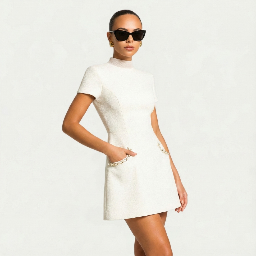 Dame Cocktail Mini Kjole | Perle Trim Lomme