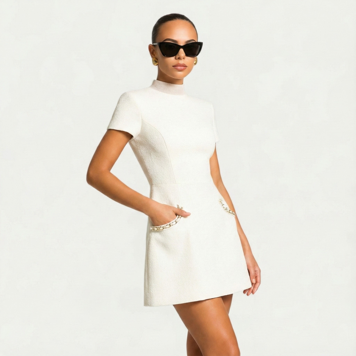 Dame Cocktail Mini Kjole | Perle Trim Lomme