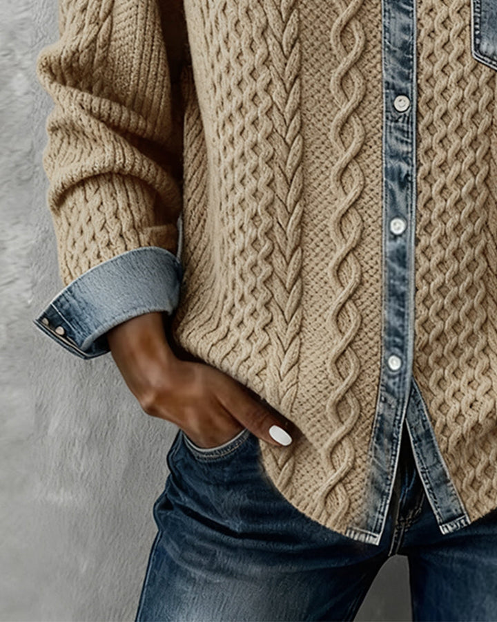 Kvinnebluse | Kabelmønster Bluse med Knapp foran