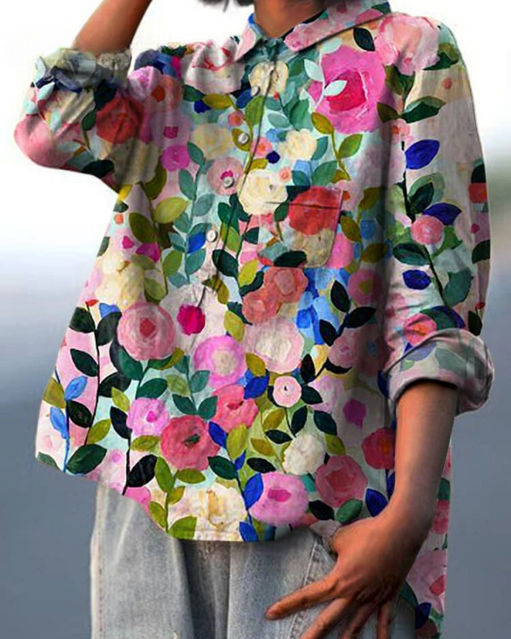Kvinnebluse | Blomstret Med Knapper