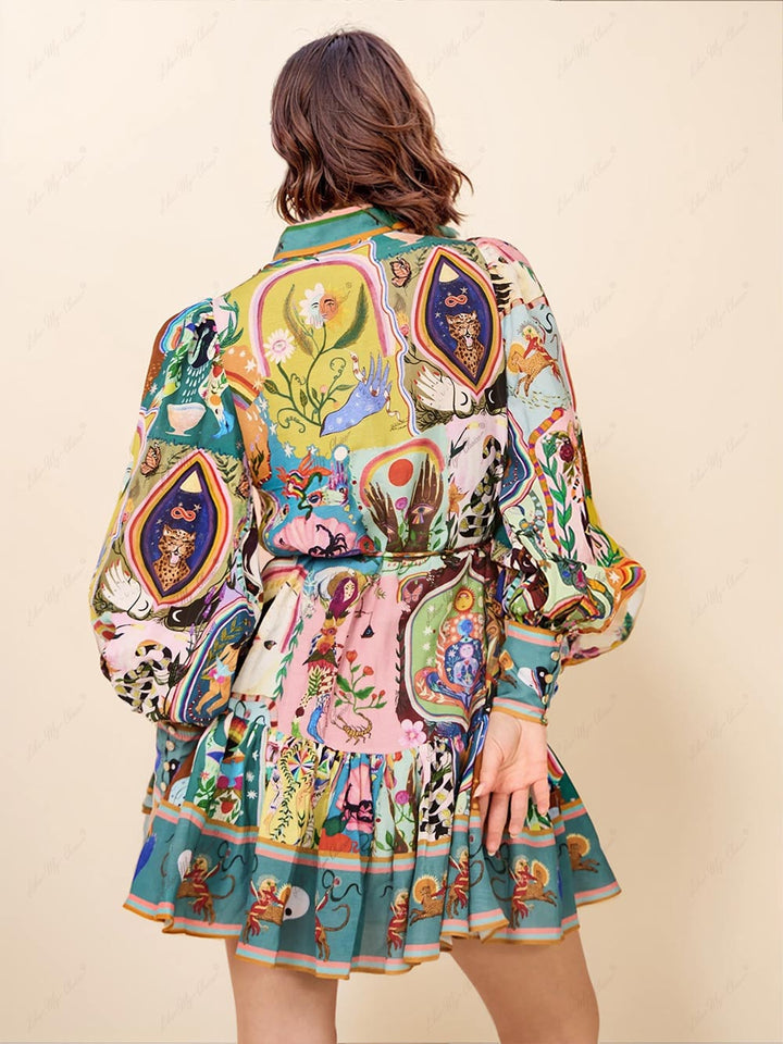 Kvinners Boho Mini Kjole | Langermet