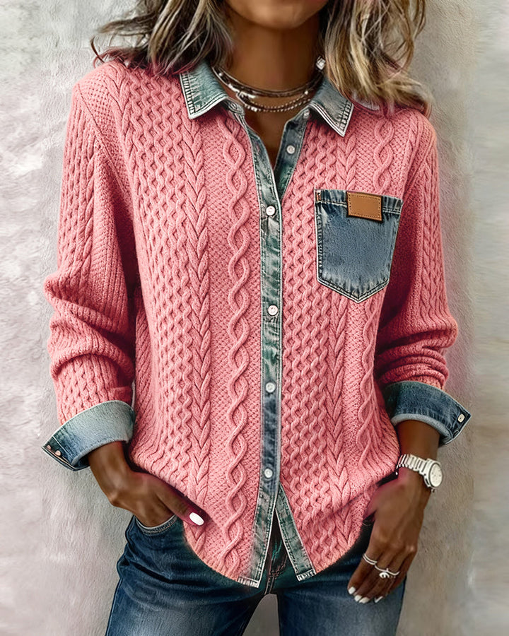 Kvinnebluse | Kabelmønster Bluse med Knapp foran