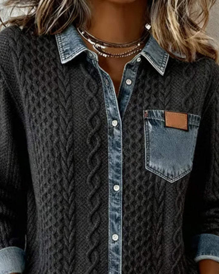 Kvinnebluse | Kabelmønster Bluse med Knapp foran
