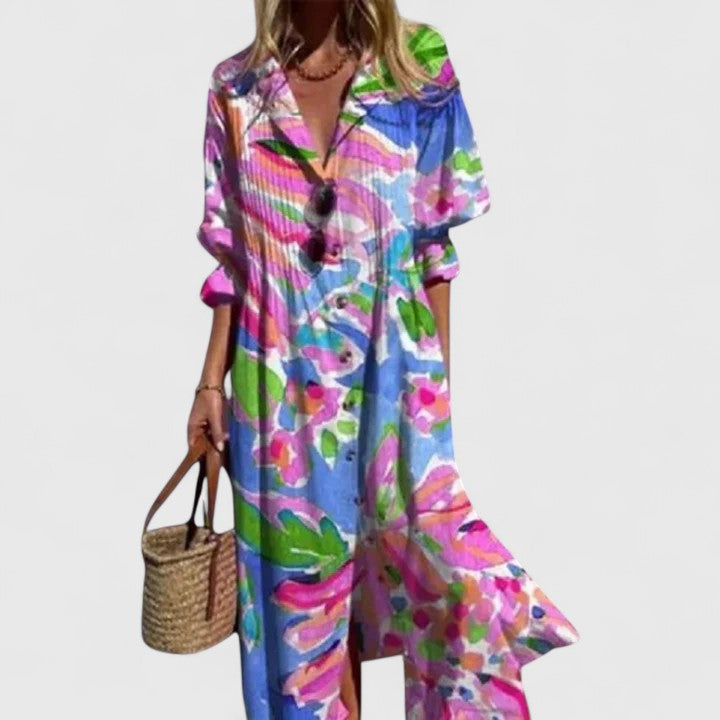 Kvinne Boho Maxi Kjole | Botanisk Langermet