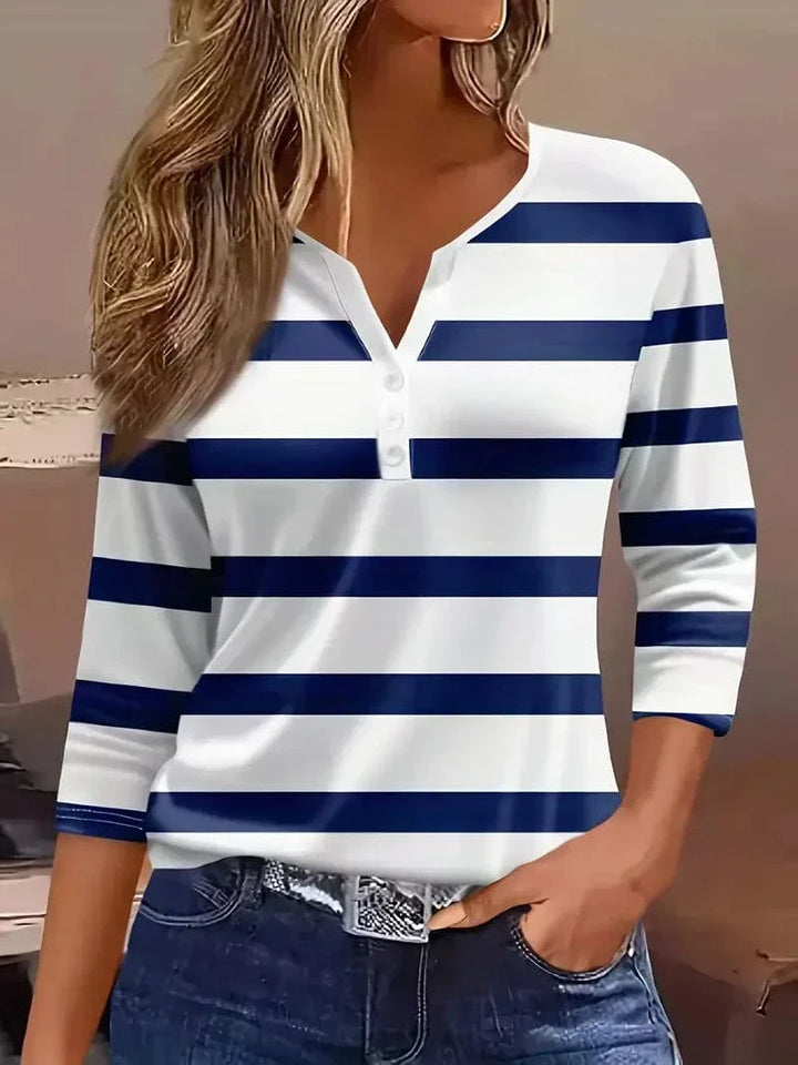 Damebluse | Stripete V-hals