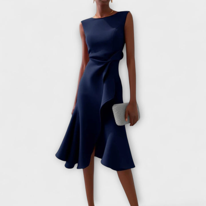 Dame Cocktail Midi Kjole | Asymmetrisk Uten Ermer