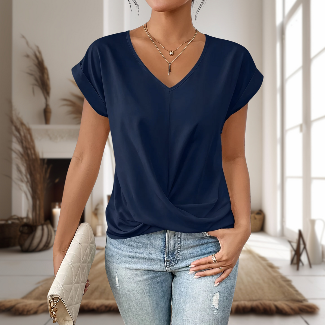Damebluse | V-hals med Tvistet Hem