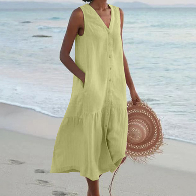 Damekjole | Uten ermer Midi Knapper Front