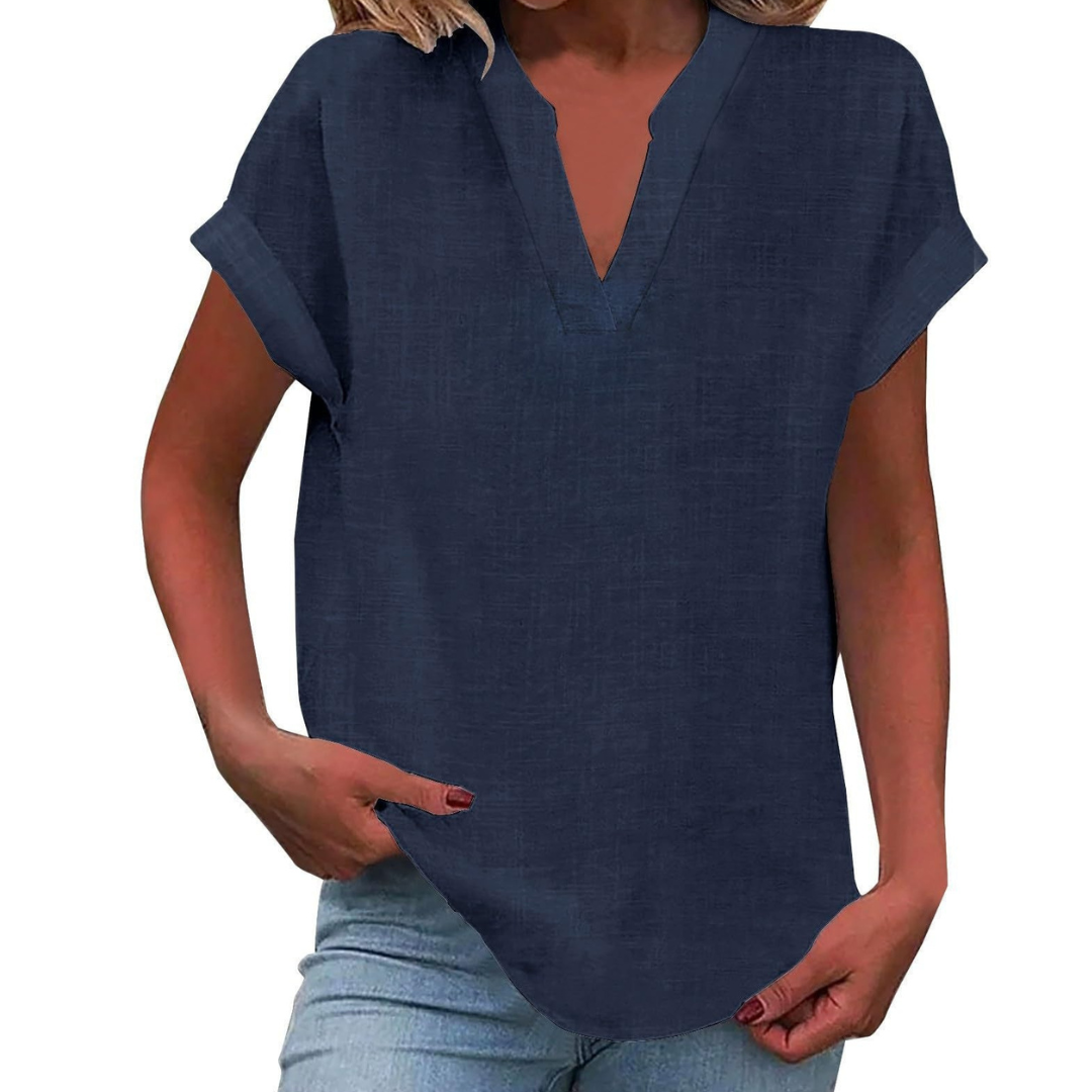 Damebluse | V-hals Korte Ermer
