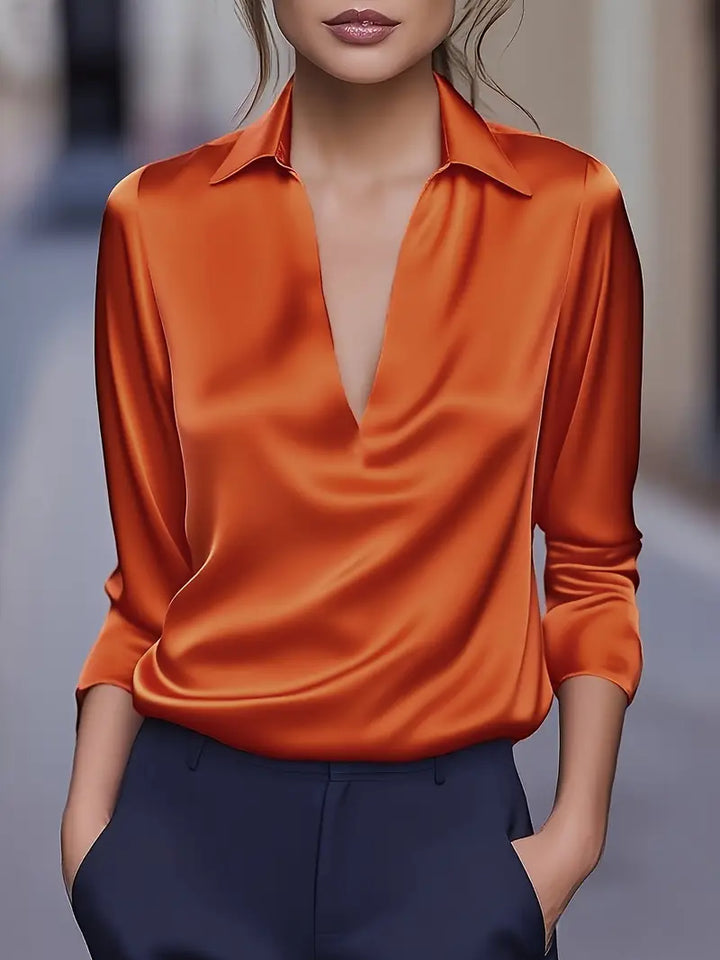 Damebluse | Langermet Krage V-Hals