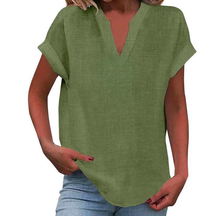 Damebluse | V-hals Korte Ermer