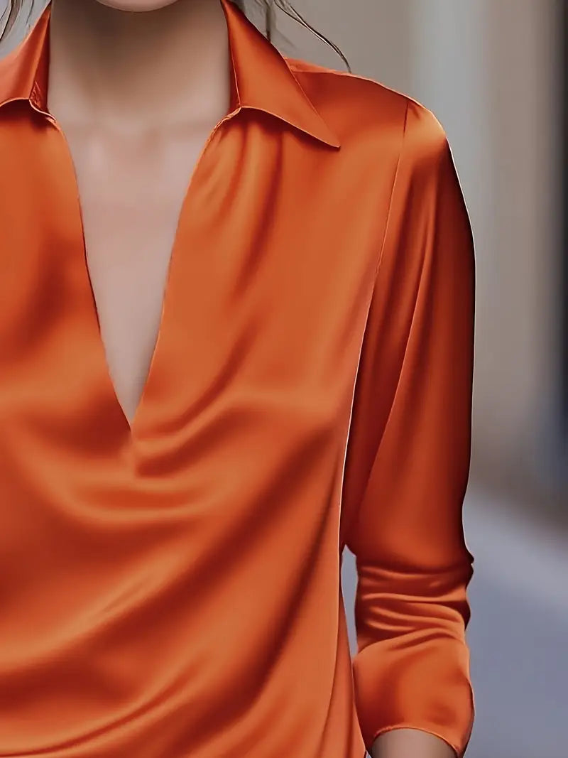 Damebluse | Langermet Krage V-Hals
