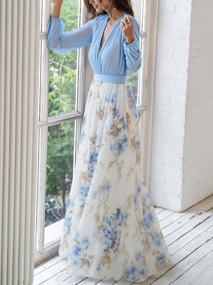 Kvinne Boho Maxi Kjole | Blomster V-Hals