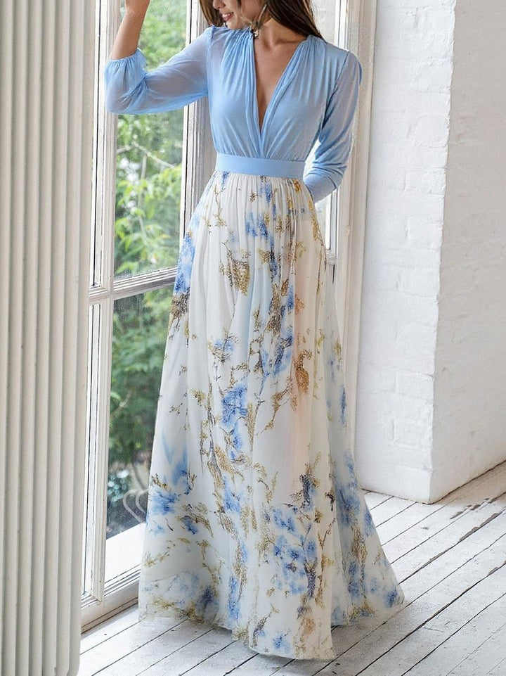 Kvinne Boho Maxi Kjole | Blomster V-Hals