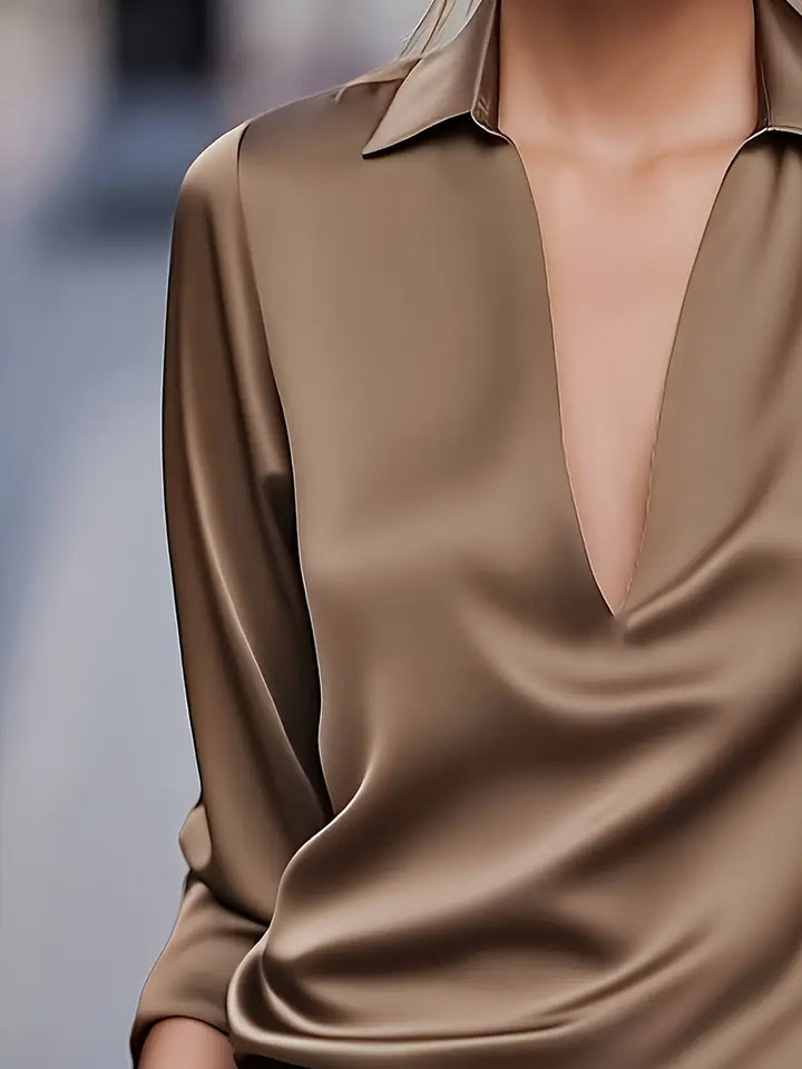 Damebluse | Langermet Krage V-Hals