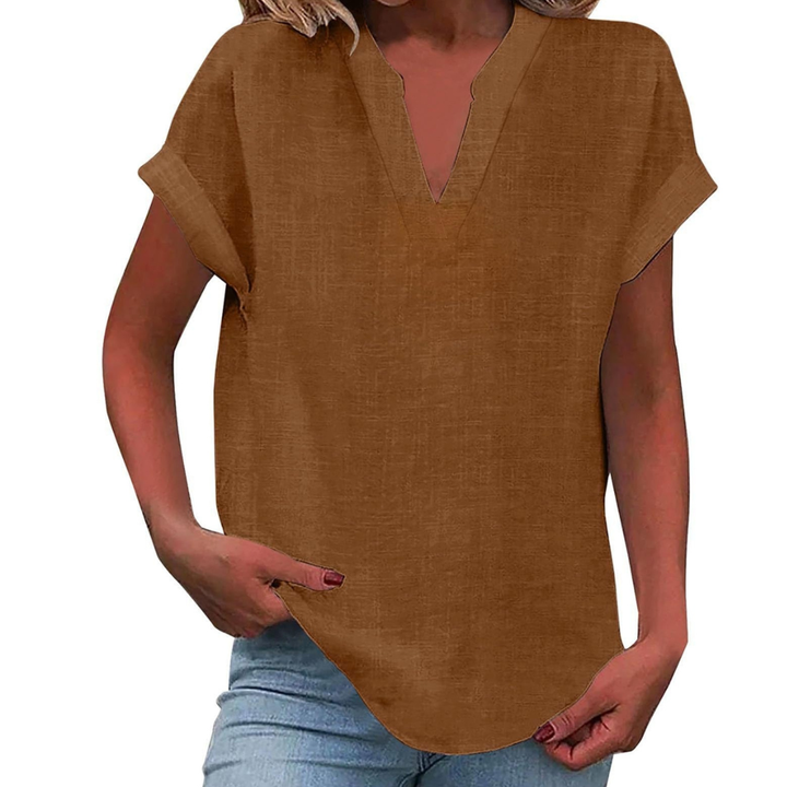 Damebluse | V-hals Korte Ermer