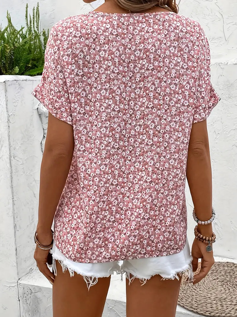 Damebluse | Blomstertrykk med knapper foran