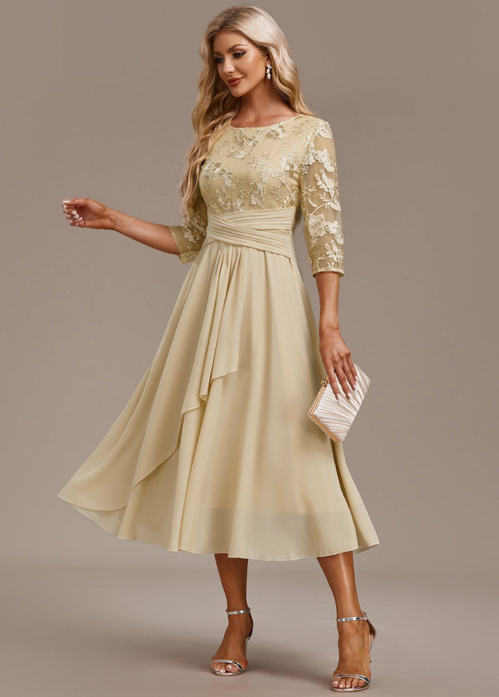 Kvinnekjole | Brodert Rund Hals Midi