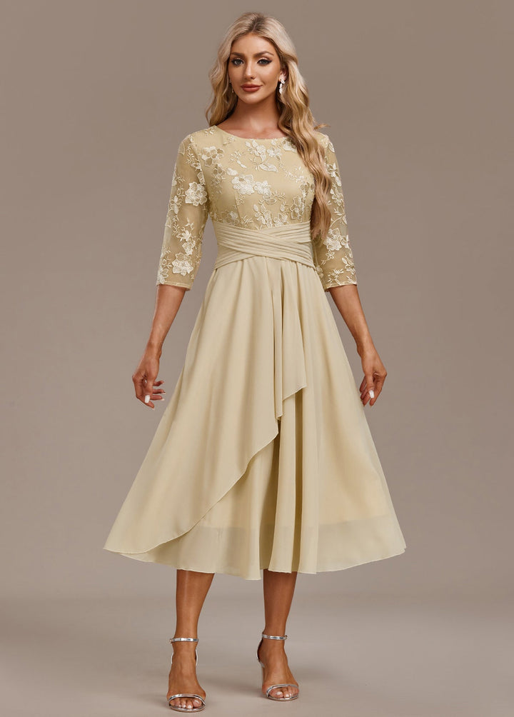 Kvinnekjole | Brodert Rund Hals Midi