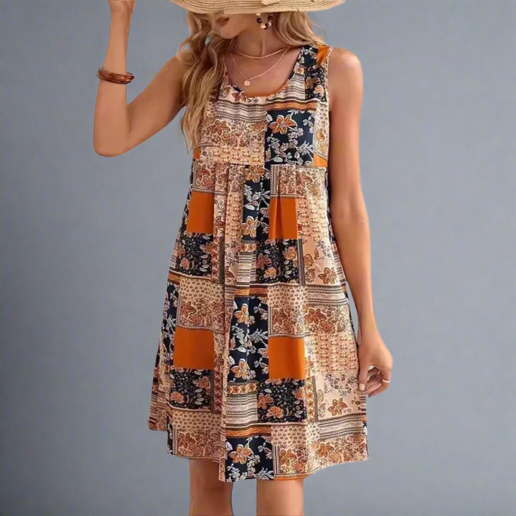 Kvinne Boho Mini Kjole | Uten ermer Trykt