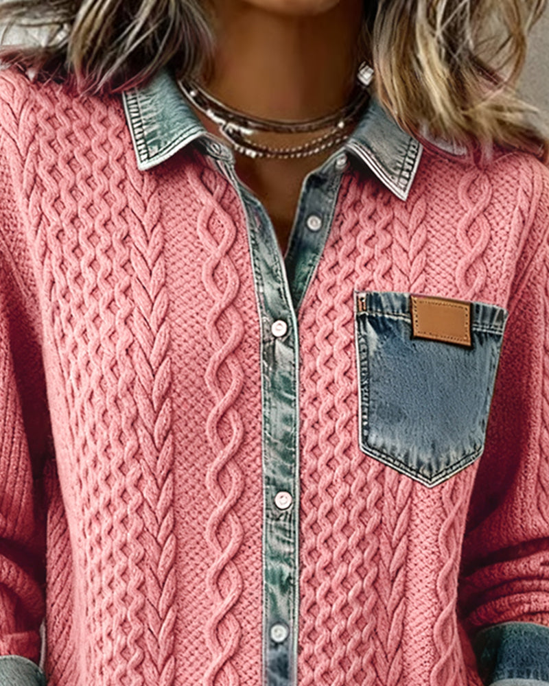Kvinnebluse | Kabelmønster Bluse med Knapp foran