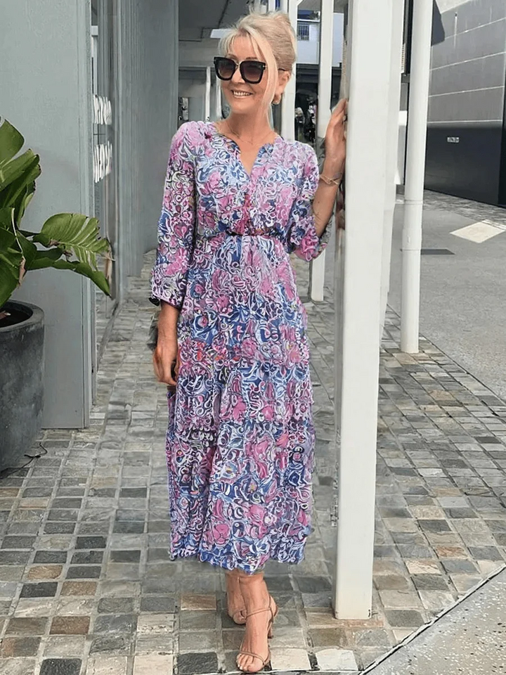 Damekjole | Blomster V-Hals Midi