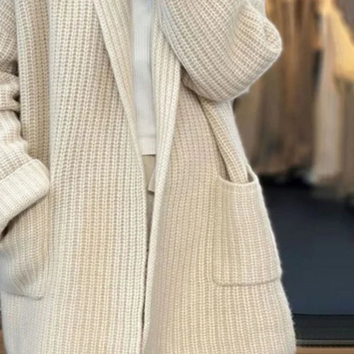 Dame Cardigan | Åpen Front Strikkede Lommer