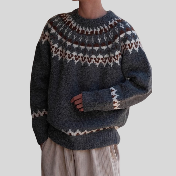Herre Rundhals Genser med Vintage Fair Isle-mønster