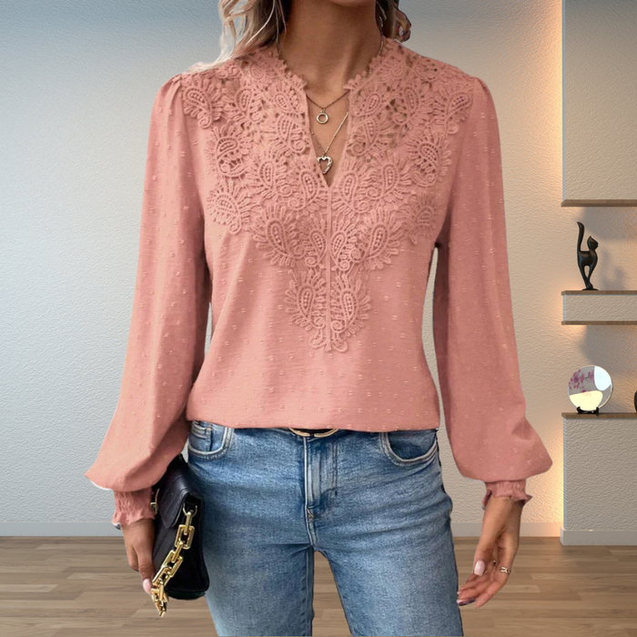 Kvinnebluse | Langermet Blonde Detalj