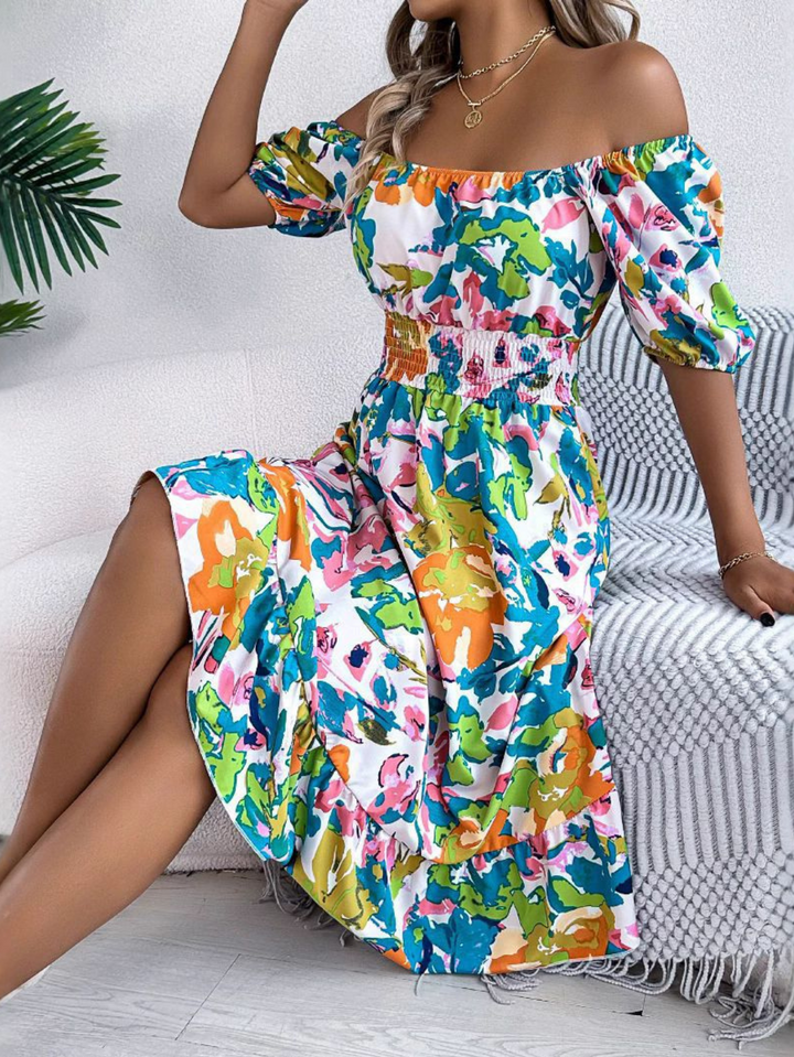 Kvinnes Boho Kjole | Off Shoulder Mini Smocked Midje