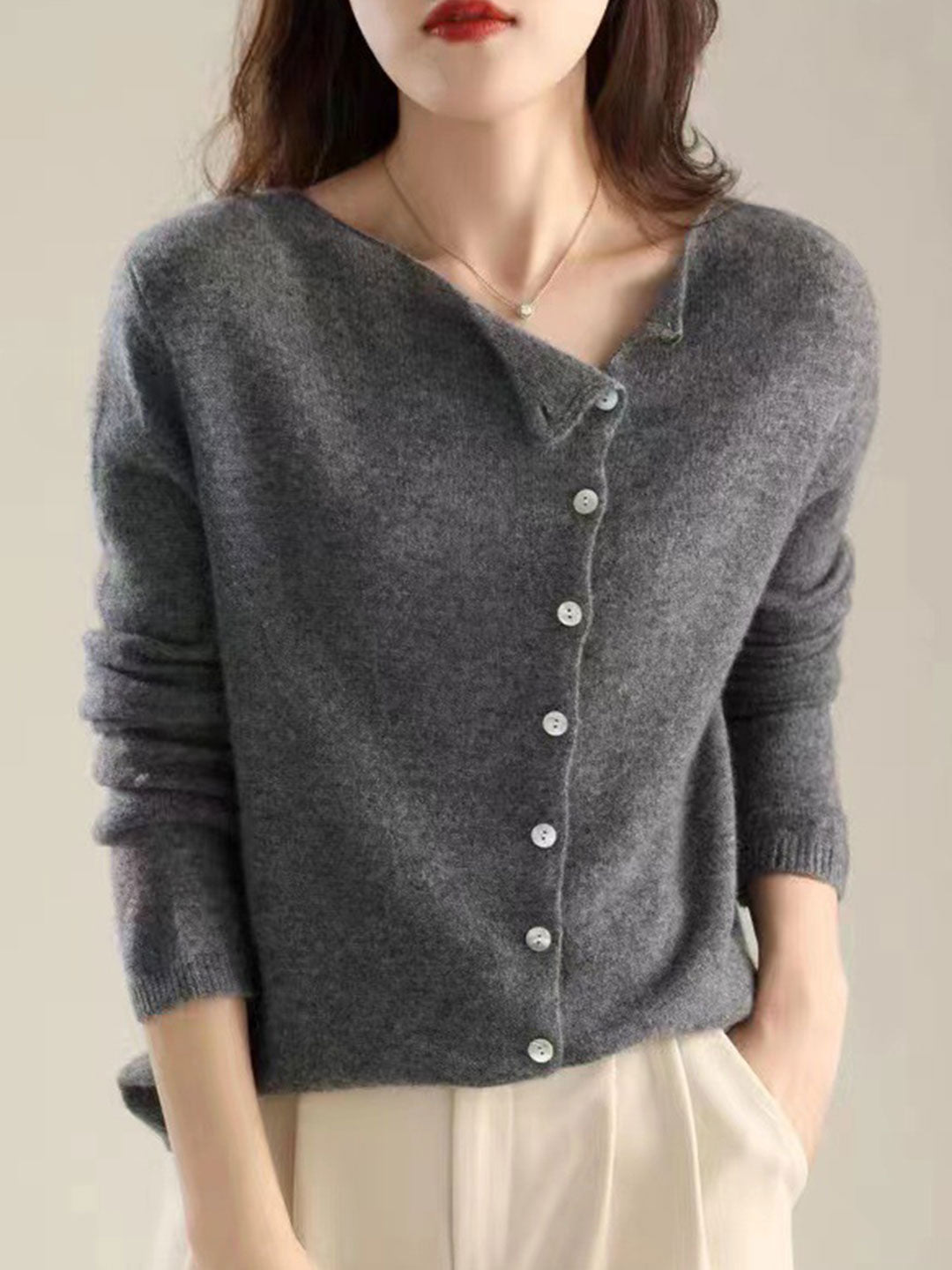 Dame Cardigan | V-Hals Med Knapplukking