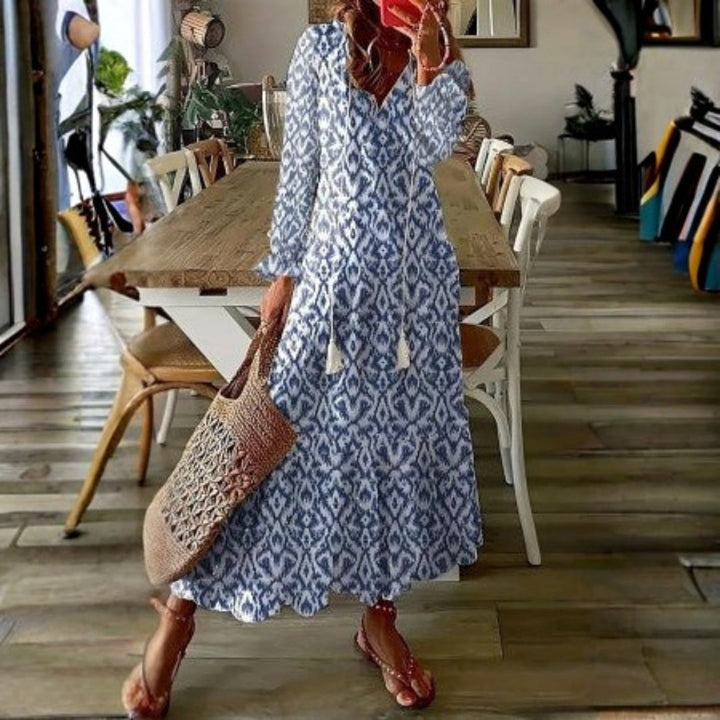 Kvinnes Boho Maxi Kjole | Korte Ermer Blomster