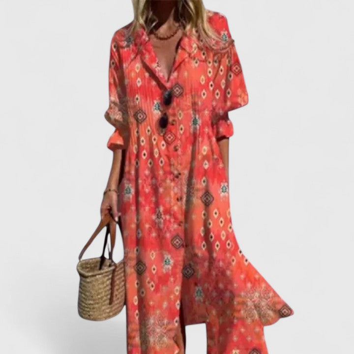 Kvinne Boho Maxi Kjole | Botanisk Langermet