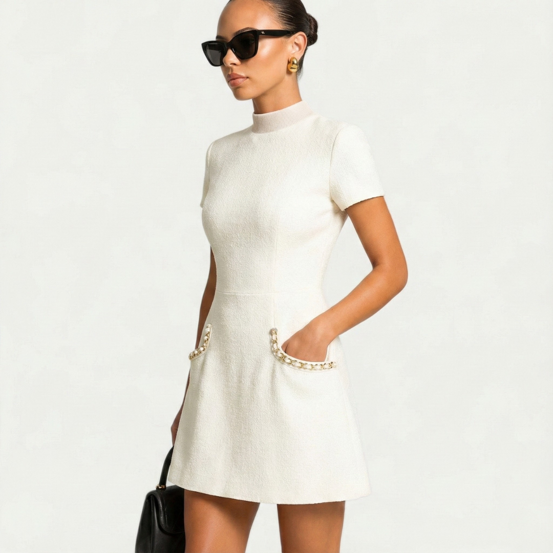 Dame Cocktail Mini Kjole | Perle Trim Lomme