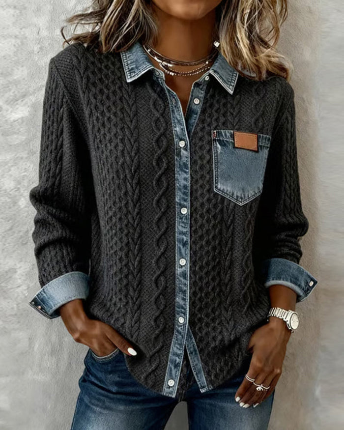 Kvinnebluse | Kabelmønster Bluse med Knapp foran