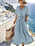Kvinne Sommerkjole | Twist Front Maxi V-Hals Trim