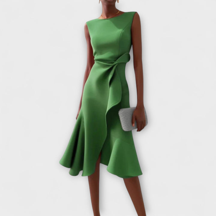 Dame Cocktail Midi Kjole | Asymmetrisk Uten Ermer