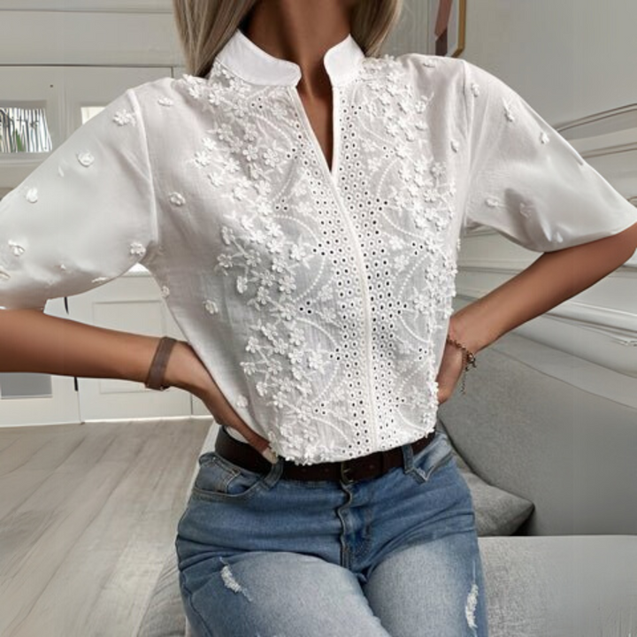 Kvinnebluse | Brodert Kortermet